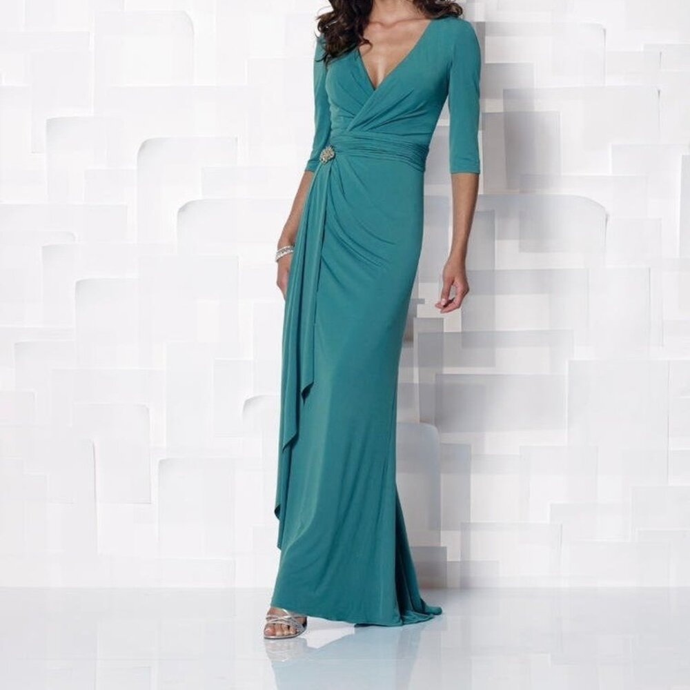 Cameron Blake by Mon Cheri Womens 112652 Formal Gown Maxi Dress Teal size 6